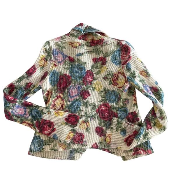 Lucky Brand Vintage Mohair Floral Cardigan Y2K Sweater Small Zip Knit - Picture 2 of 3